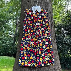 60s MOD PRINT daisies + hearts incredible vintage playsuit romper